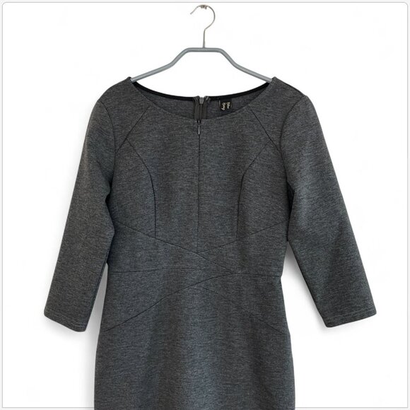 Vfshow Charcoal Gray Zip Neckline 3/4 Sleeve Stretch Knit Bodycon Dress New S - Picture 3 of 7